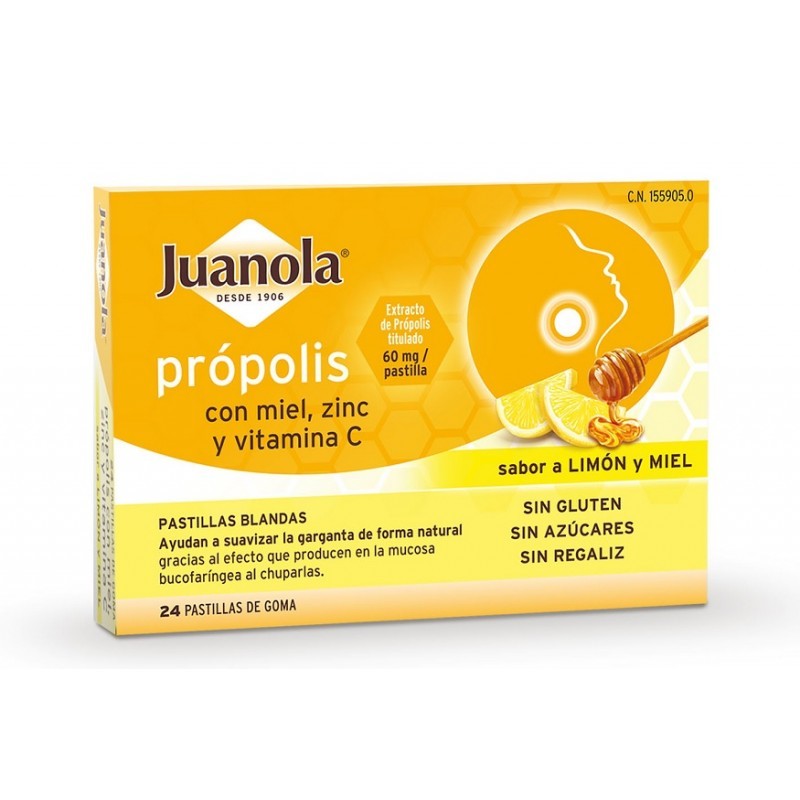 JUANOLA PROPOLIS MIEL ZINC VIT C 24 PLASTILLAS DE GOMA