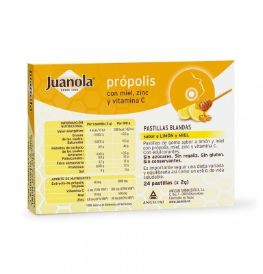 JUANOLA PROPOLIS MIEL ZINC VIT C 24 PLASTILLAS DE GOMA