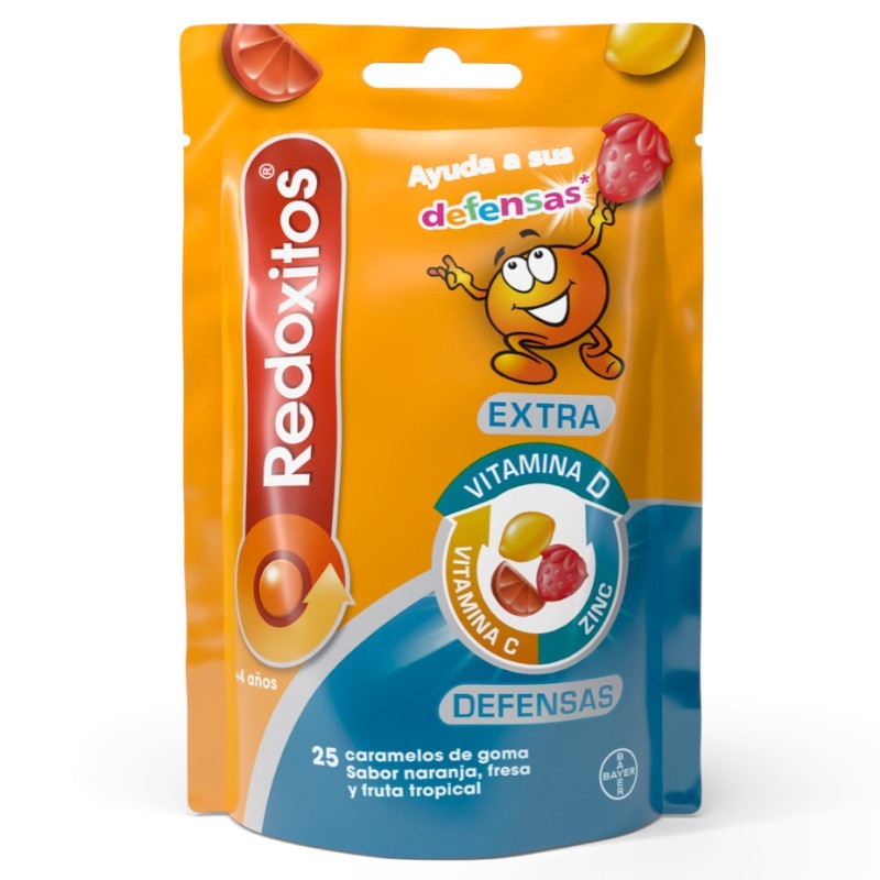 REDOXITOS EXTRA DEFENSAS 25 CARAMELOS GOMA SABOR NARANJA FRESA Y FRUTA TROPICAL