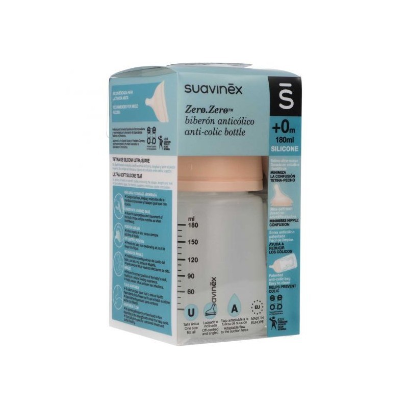 SUAVINEX BIBERON ANTICOLICO ZERO.ZERO TETINA +0 SILICONA MIX 180 ML