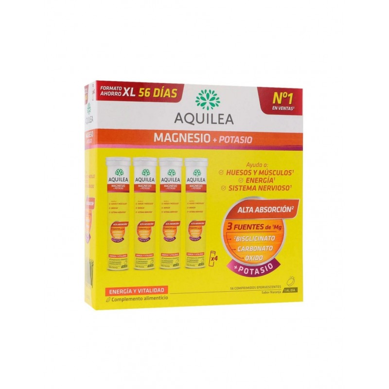 AQUILEA MAGNESIO+ POTASIO 56 COMPRIMIDOS EFERVESCENTES SABOR NARANJA FORMATO XL