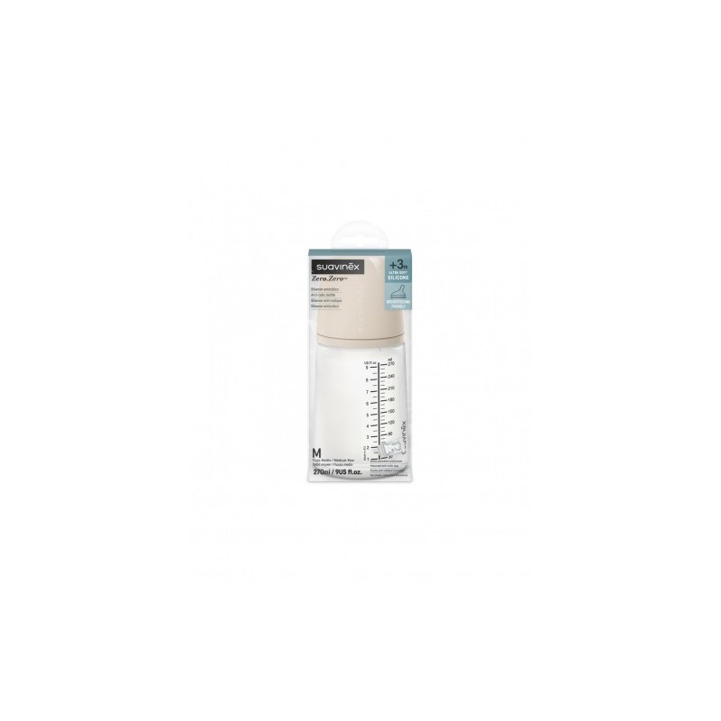 SUAVINEX ZERO.ZERO BIBERON ANTICOLICO SILICONA TALLA M +3 MESES 270 ML