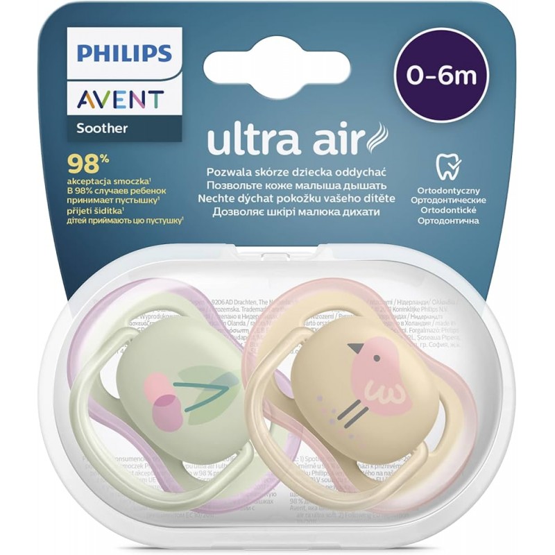 CHUPETE SILICONA PHILIPS AVENT ULTRA AIR COLLECTION 0 - 6 MESES 2 UNIDADES NIÑA MARIPOSA SCF080/02