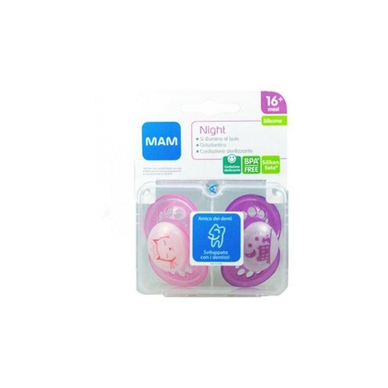 MAM ORIGINAL NIGHT CHUPETE SILICONA FISIOLOGICO +16 MESES 2 UNIDADES ROSA