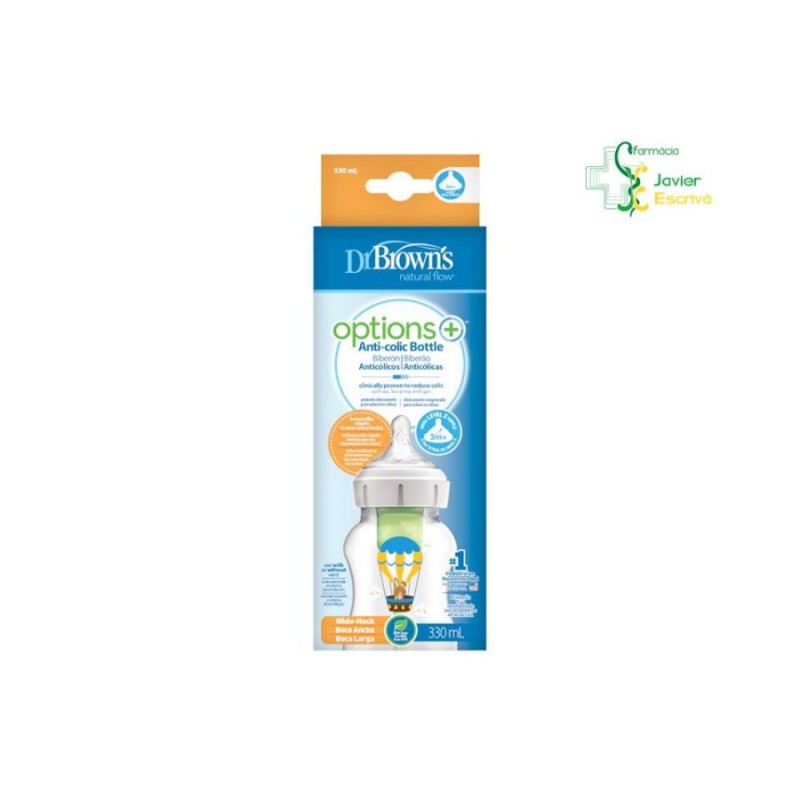 DR BROWN´S BIBERON BOCA ANCHA NATURAL FLOW NIVEL 2 +3 330 ML CONEJO-GLOBO