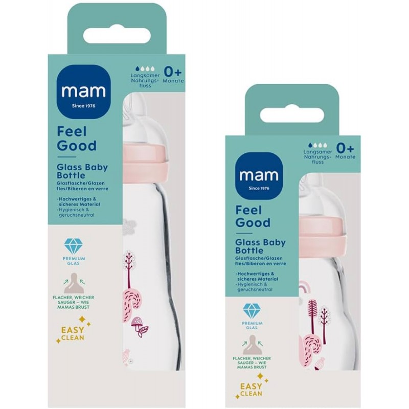 MAM BIBERON CRISTAL FEEL GOOD +2 MESES ROSA 260 ML