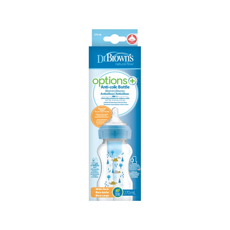 DR BROWN´S  BIBERON BOCA ANCHA NATURAL FLOW TETINA NIVEL 1 +0 270 ML OCEANO