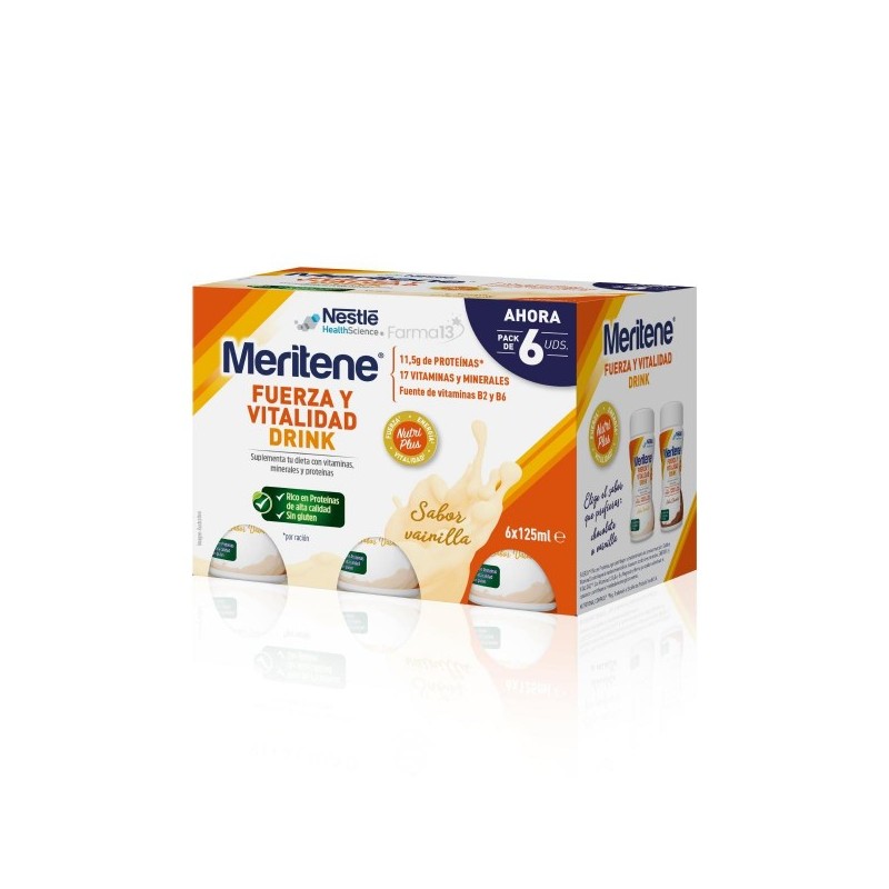 MERITENE FUERZA Y VITALIDAD DRINK 6 UNIDADES 125 ML PACK SABOR VAINILLA