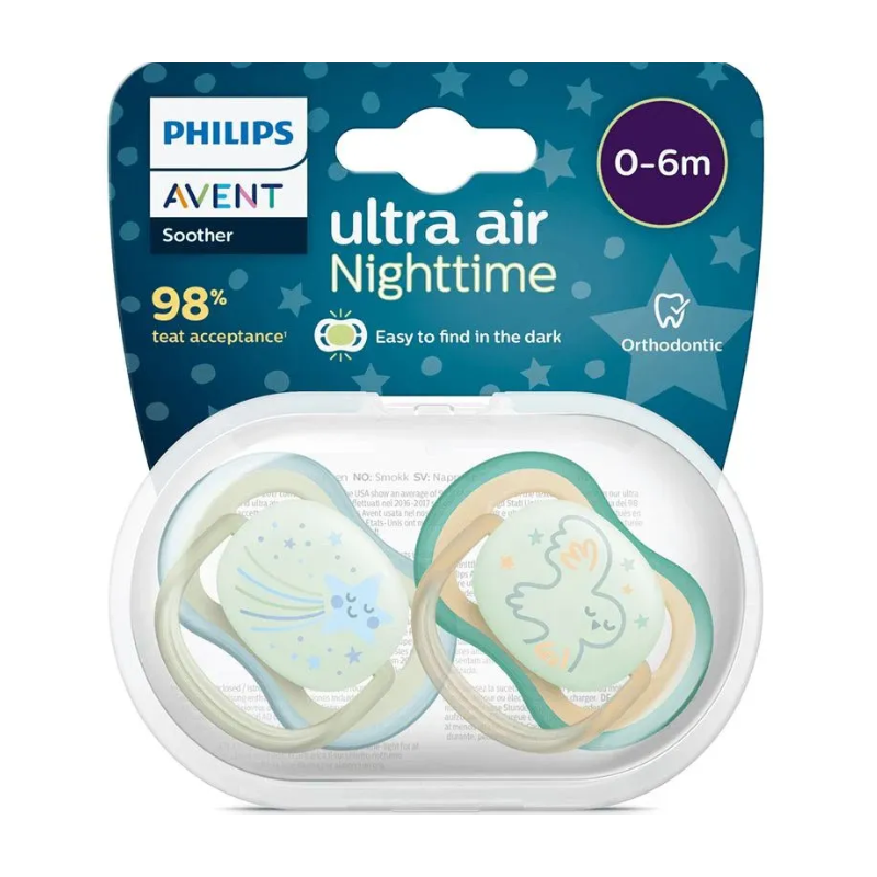 CHUPETE SILICONA PHILIPS AVENT ULTRA AIR NOCTURNO 0 - 6 MESES 2 UNIDADES NIÑO