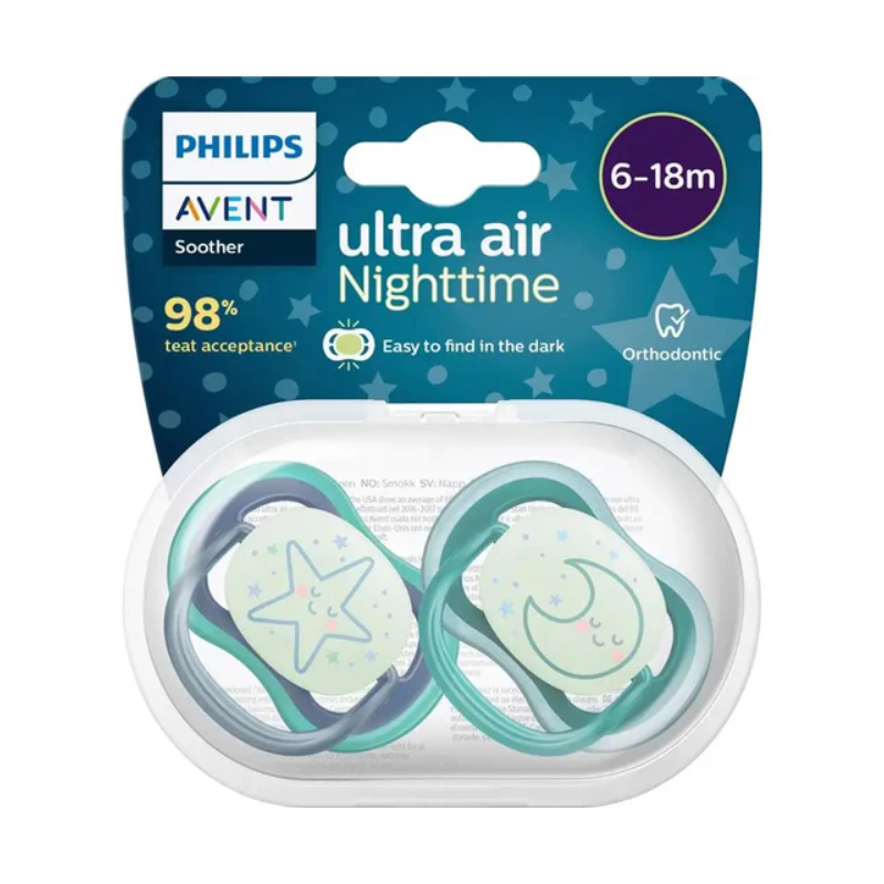 CHUPETE SILICONA PHILIPS AVENT ULTRA AIR NOCTURNO 6 - 18 MESES 2 UNIDADES NIÑO