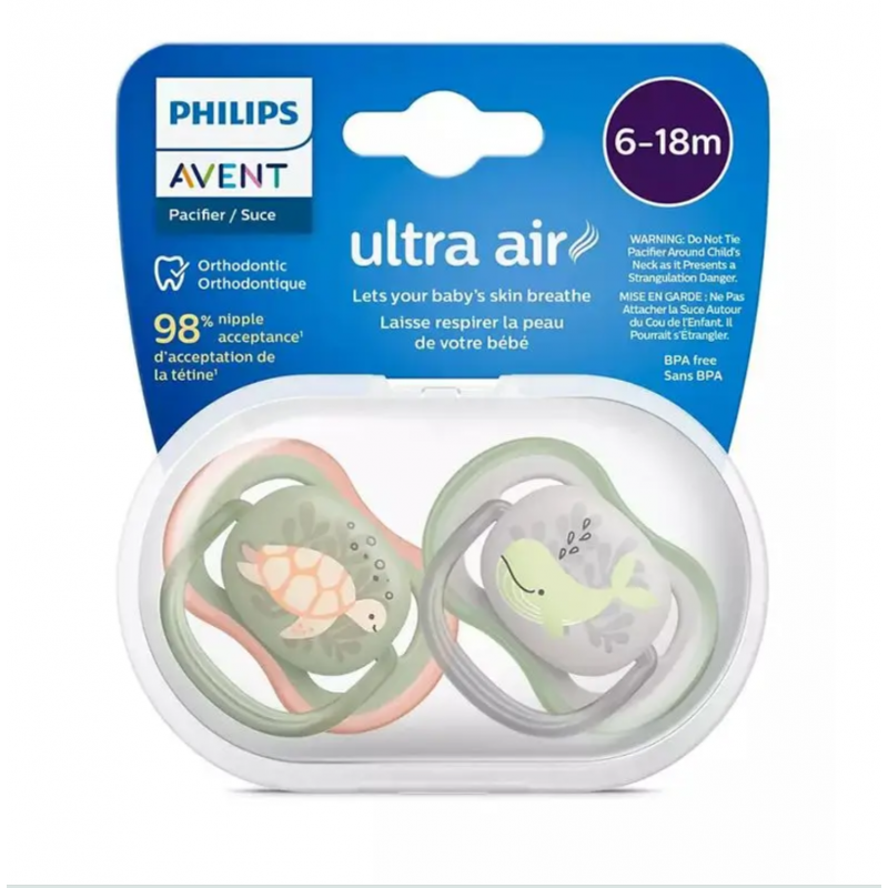 PHILIPS AVENT ULTRA AIR COLLECTION CHUPETE SILICONA 6 - 18 MESES 2 UNIDADES NIÑA SCF080/