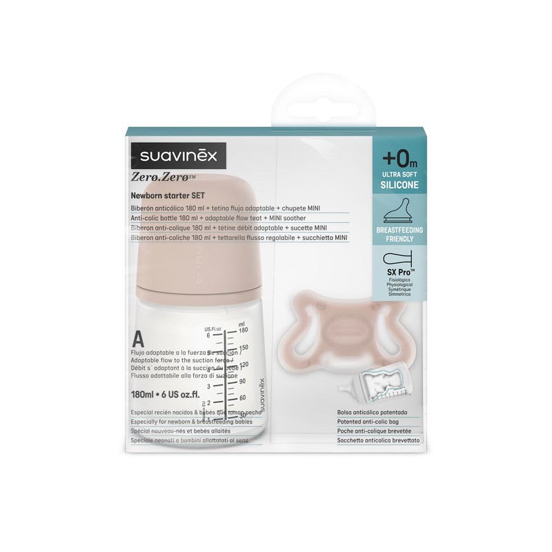 SUAVINEX ZERO.ZERO BIBERON ANTICOLICO 180 ML + CHUPETE