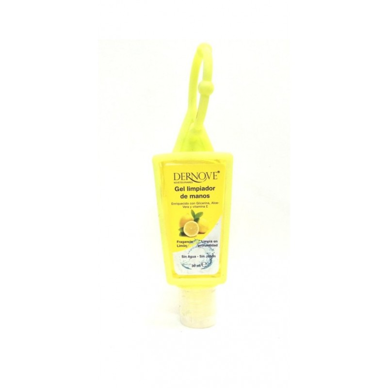 DERNOVE GEL LIMPIADOR DE MANOS 1 ENVASE 30 ML CON COLGADOR DE SILICONA FRAGANCIA LIMON
