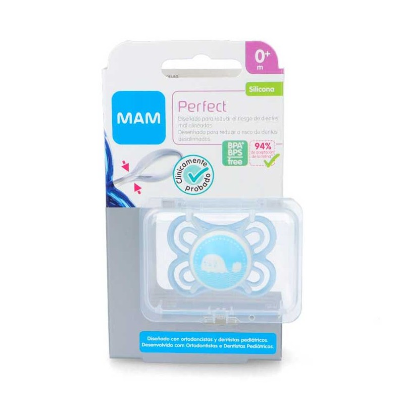 MAM CHUPETE SILICONA PERFECT 0+ M AZUL