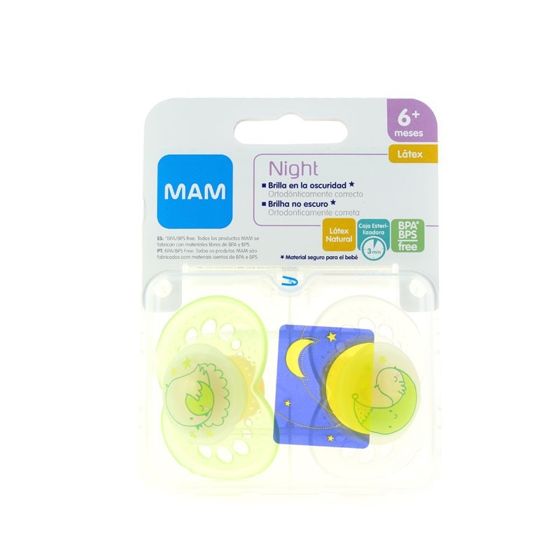 MAM ORIGINAL NIGHT CHUPETE SILICONA +6 MESES 2 UNIDADES VERDE