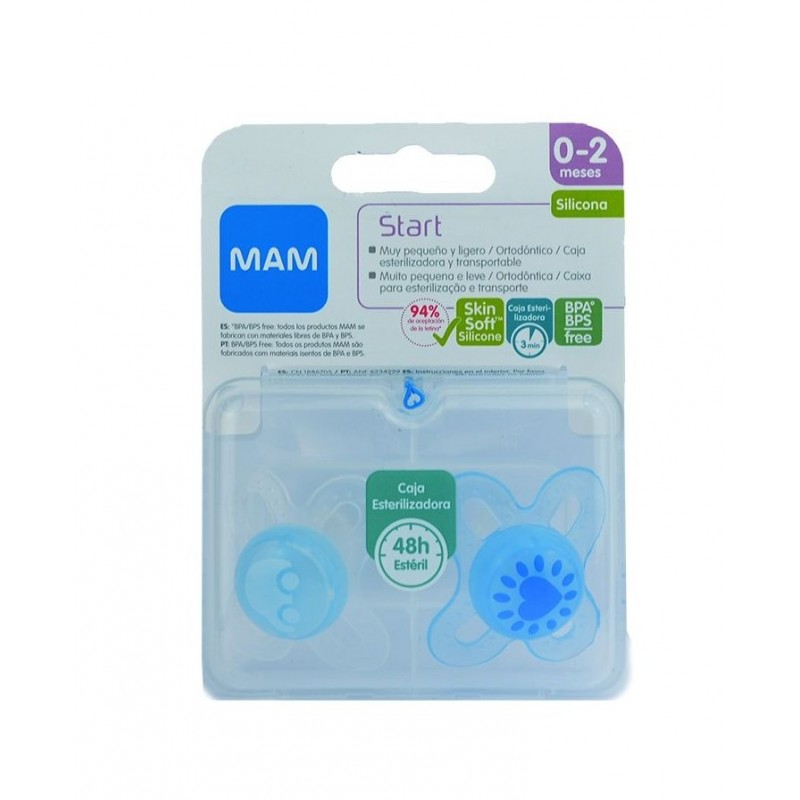MAM START CHUPETE SILICONA FISIOLOGICO  0 -2 MESES COLOR AZUL
